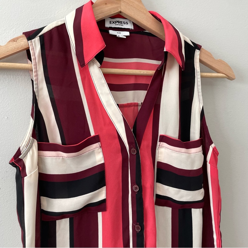 Express Slim Fit Sleeveless Striped Portofino Top XS - Picture 3 of 10